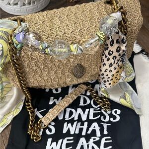 Beige Woven Shoulder Bag with Chain Strap